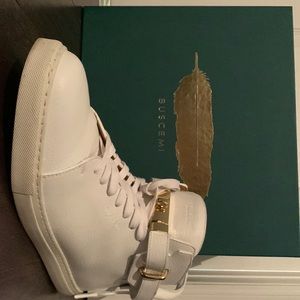 White buscemi sneakers  100mm with gold lock and buckle